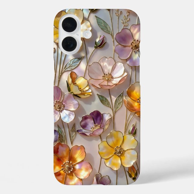 Stained Glass Floral iPhone Case Yellow Pink Gold (Back)