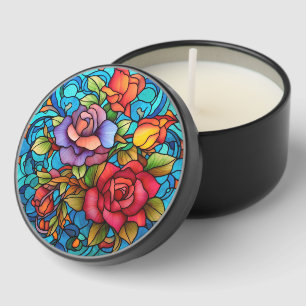 Stained Glass Floral Mosaic Art Design Mini Candle Favors