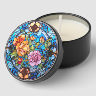 Stained Glass Floral Mosaic Art Design Mini Candle Favors