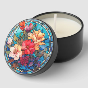 Stained Glass Floral Mosaic Art Design Mini Candle Favors
