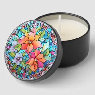 Stained Glass Floral Mosaic Art Design Mini Candle Favors
