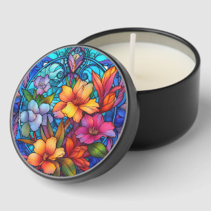 Stained Glass Floral Mosaic Art Design Mini Candle Favors