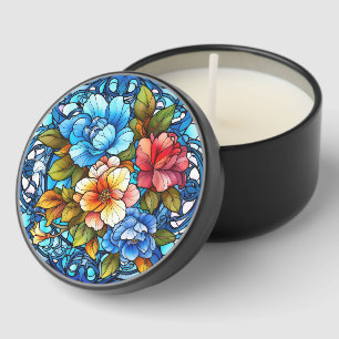 Stained Glass Floral Mosaic Art Design Mini Candle Favors