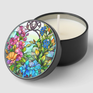 Stained Glass Floral Mosaic Art Design Mini Candle Favors