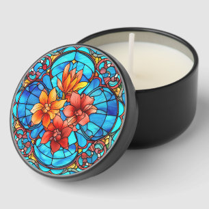 Stained Glass Floral Mosaic Art Design Mini Candle Favors