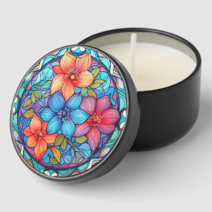Stained Glass Floral Mosaic Art Design Mini Candle Favors