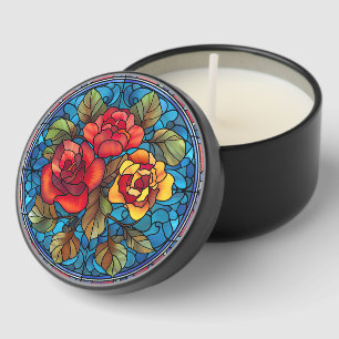 Stained Glass Floral Mosaic Art Design Mini Candle Favors