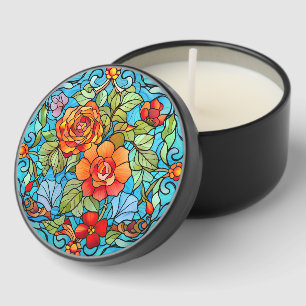 Stained Glass Floral Mosaic Art Design Mini Candle Favors