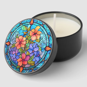 Stained Glass Floral Mosaic Art Design Mini Candle Favors