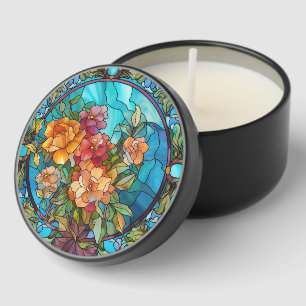 Stained Glass Floral Mosaic Art Design Mini Candle Favors
