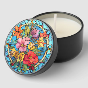 Stained Glass Floral Mosaic Art Design Mini Candle Favors
