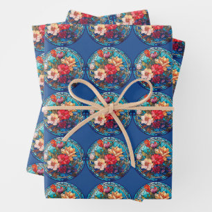 Stained Glass Floral Mosaic Art Design Wrapping Paper Sheets