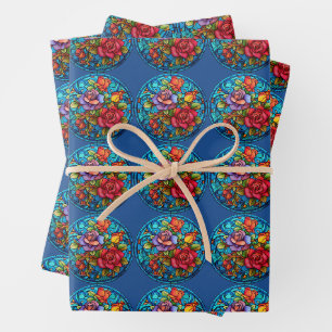 Stained Glass Floral Mosaic Art Design Wrapping Paper Sheets