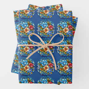Stained Glass Floral Mosaic Art Design Wrapping Paper Sheets