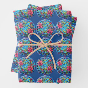 Stained Glass Floral Mosaic Art Design Wrapping Paper Sheets
