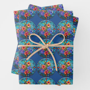 Stained Glass Floral Mosaic Art Design Wrapping Paper Sheets