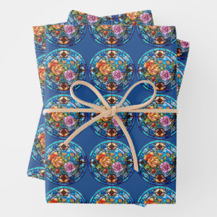 Stained Glass Floral Mosaic Art Design Wrapping Paper Sheets