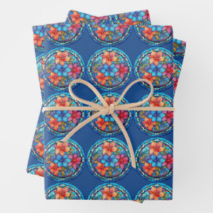 Stained Glass Floral Mosaic Art Design Wrapping Paper Sheets