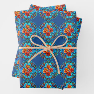 Stained Glass Floral Mosaic Art Design Wrapping Paper Sheets