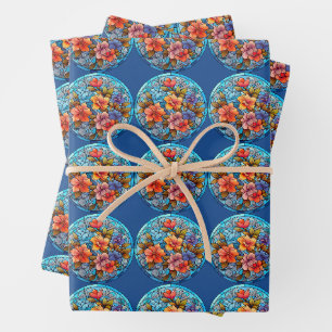 Stained Glass Floral Mosaic Art Design Wrapping Paper Sheets