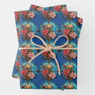 Stained Glass Floral Mosaic Art Design Wrapping Paper Sheets
