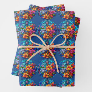 Stained Glass Floral Mosaic Art Design Wrapping Paper Sheets