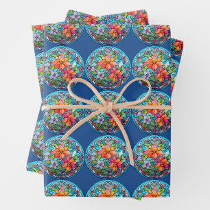 Stained Glass Floral Mosaic Art Design Wrapping Paper Sheets