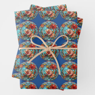 Stained Glass Floral Mosaic Art Design Wrapping Paper Sheets