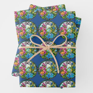 Stained Glass Floral Mosaic Art Design Wrapping Paper Sheets