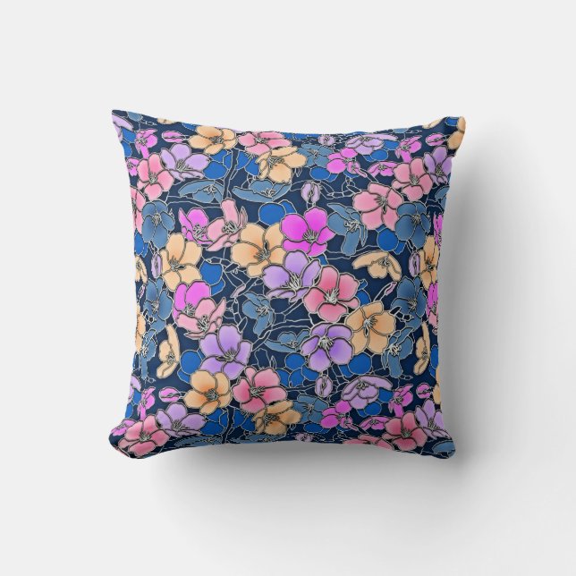 Stained Glass Floral Pattern Throw Pillow (Front)