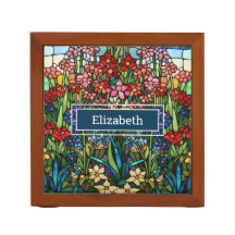 Stained Glass Floral Personalized Desk Organizer