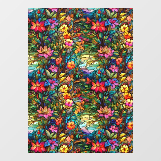 Stained Glass Floral Seamless Pattern Window Cling (Sheet)