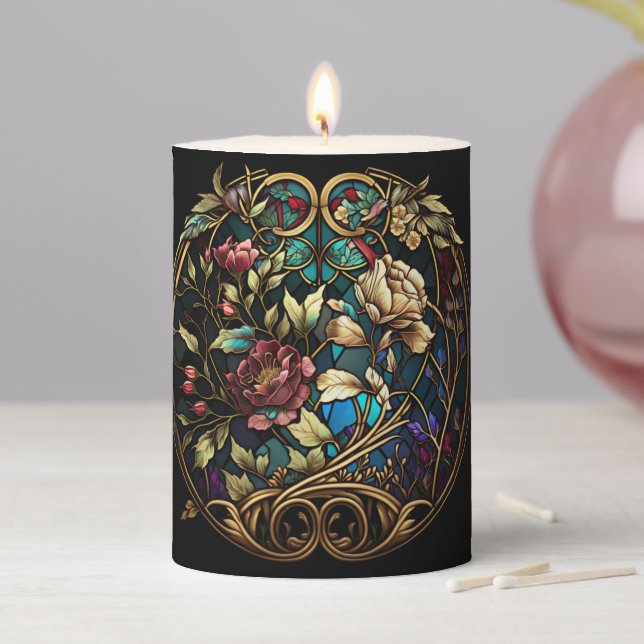 Stained Glass Floral Surprise Pillar Candle (In Situ)