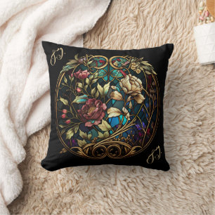 Stained Glass Floral Surprise Throw Pillow