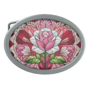 Stained glass floral Valentine's day Belt Buckle