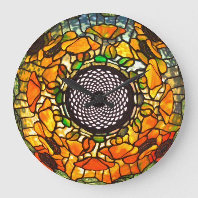 Stained glass floral vintage large clock (Front)