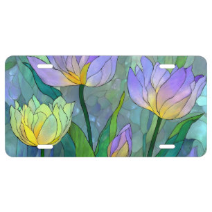 Stained Glass Floral Womens Exterior Car Accessori License Plate