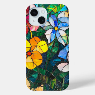 Stained Glass Flower Art Colorful Floral Design iPhone 15 Case