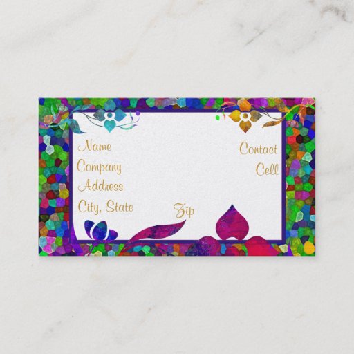 Customizable Stained Glass &amp; Flower Border Business Card