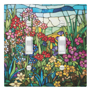 Stained Glass Flower Garden Light Switch Cover