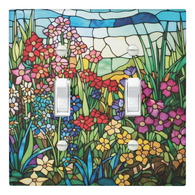 Stained Glass Flower Garden Light Switch Cover (In Situ)