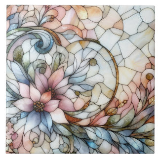 Stained glass flower motive ceramic tile