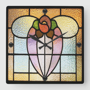 Stained Glass Flower Square Wall Clock