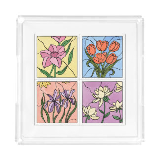 Stained Glass Flowers Acrylic Tray