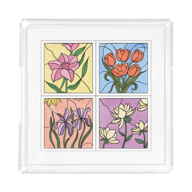 Stained Glass Flowers Acrylic Tray (Front)