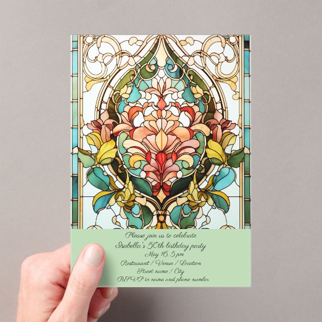 Stained Glass Flowers Birthday Party  Acrylic Invitations (Insitu (Handheld))