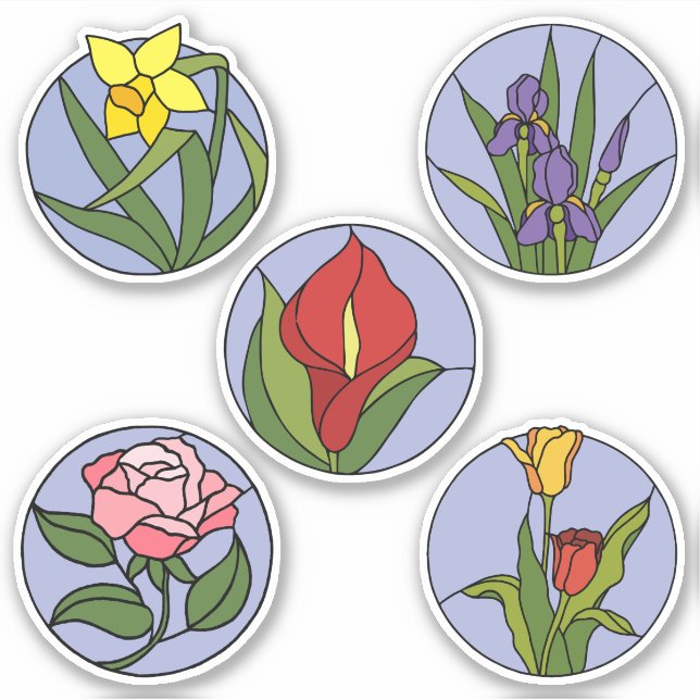 Stained Glass Flowers Sticker (Front)