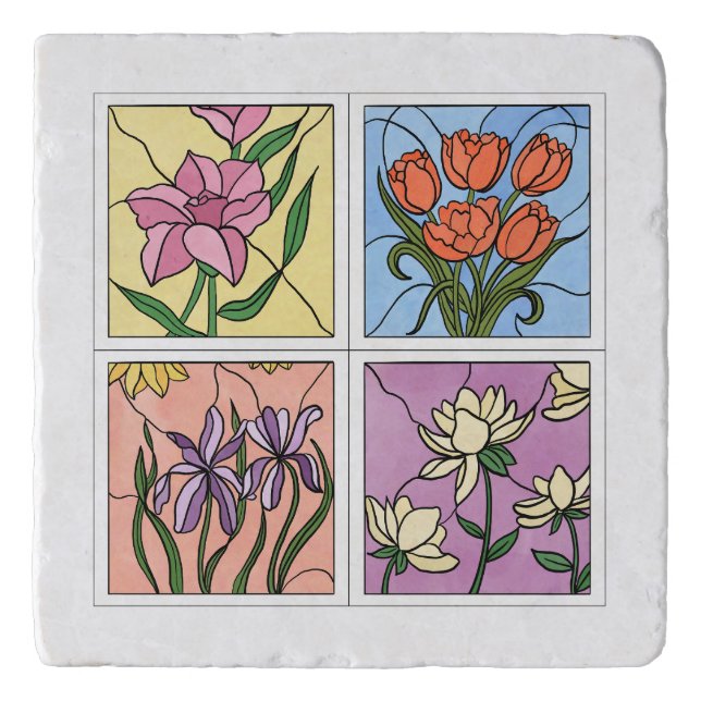 Stained Glass Flowers Trivet (Front)