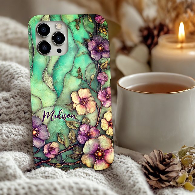 Stained glass flowers turquoise Case-Mate iPhone case (Creator Uploaded)