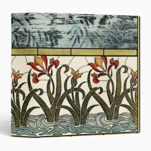 Stained Glass Flowers with Tan Border 3 Ring Binder